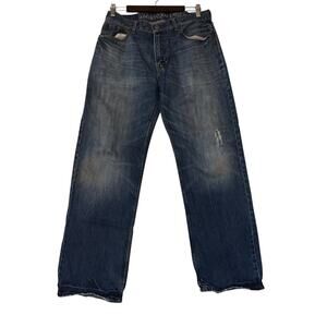 American Eagle Outfitters Men's Dark Blue Relaxed Jeans Distressed Loose Fit